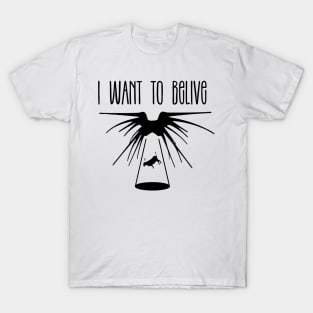 I Want to Belive - Shadow Ship Lifting a Cow - White - Sci-Fi T-Shirt